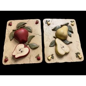 Vintage GIA wall plaques.  Apple and pear Farmhouse Cottage Decor.